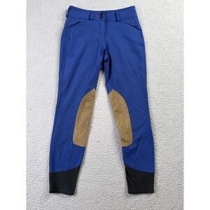 RJ Classics Anna Mid-Rise Front Zip Breeches Blue Tan Knee Patches Womens 26R